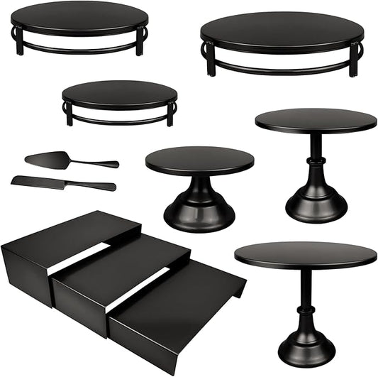 MACIFECI Cake Stand Set, Black Cake Stands For Dessert Table Including Dessert Tray, Metal Cupcake Display Stands Dessert Trays (Black) by MACIFECI