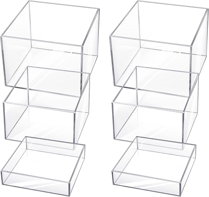 Bucherry 6 Pcs Acrylic Display Risers Acrylic Boxes Acrylic Display Nesting Cubes 5 Sided with Hollow Bottoms Display Stand Shelf for Cosmetics Food Collectibles Jewelry Figures Show (Clear) by Bucherry