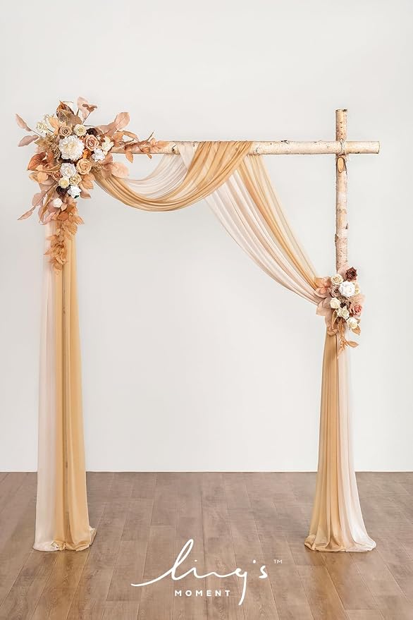 Ling's moment Spring Wedding Arch Flowers Kit Pack of 4, Rust & Sepia | Pack of 4, 2pcs Hanging Flower Arrangement, 2pcs Chiffon Drapes, Ceremony Fake Rose Arbor Backdrop - Image 2