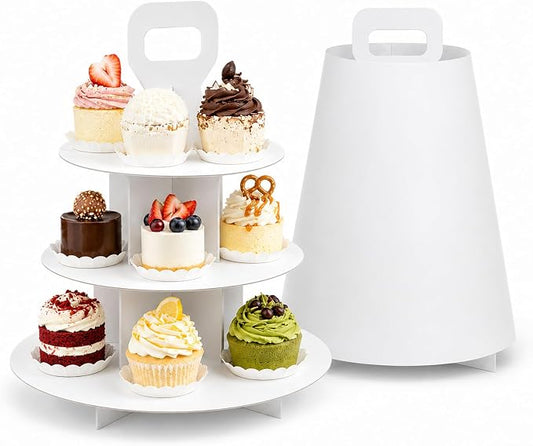 3-Tier Cupcake Stand, 10 Set Cardboard Cupcake Tower with Paper Cover, Dessert Cup Cake Stand Tower for Birthday Wedding Party Decoration,Afternoon Tea Stand, Cupcake Tier Stand by Unknown