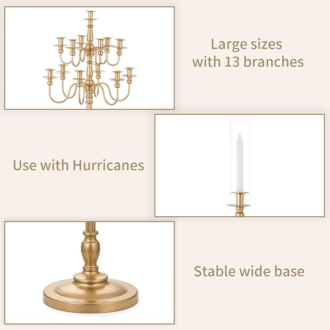 Sziqiqi Wedding Candelabra 51in Tall : Large Candelebras for Party Event Gold Candle Holders Set of 2 for Candlesticks Table Centerpiece for Party Events