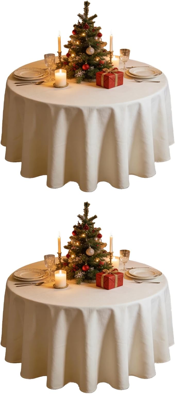 WIGENIUS 2 Pack Round Table Cloth 90 Inch Ivory Cloth Fit 5FT Round Table | Wrinkle Resistant Polyester Tablecloths for 5 Foot Rectangle Tables Washable Fabric Table Covers for Party, Wedding Banquet by WIGENIUS