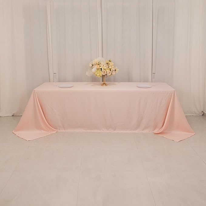 Efavormart Blush Seamless Lamour Satin Rectangle Tablecloth - 90"x156" for 8 Foot Table with Floor-Length Drop