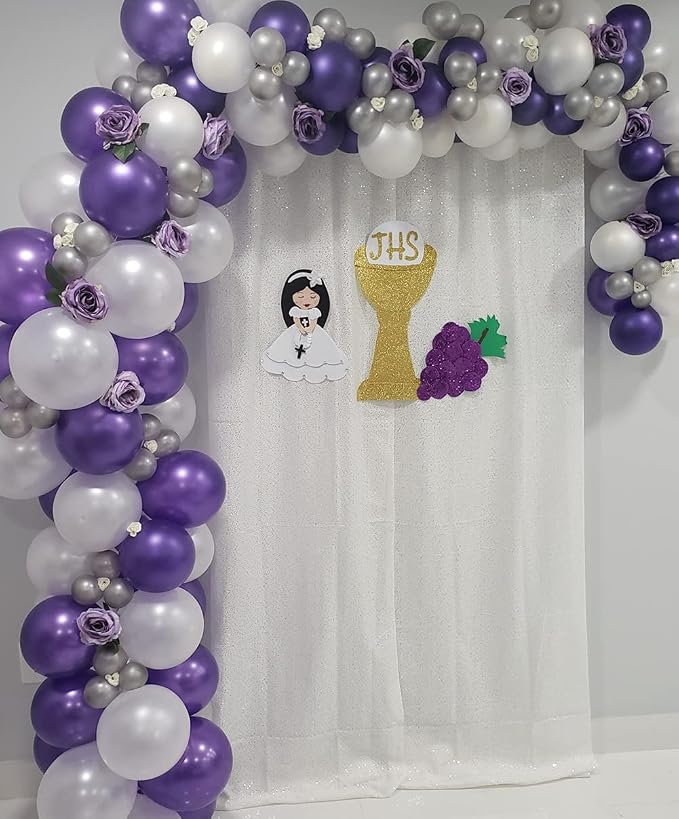 Poise3EHome White Sparkly Sequin Backdrop Curtain 2 PCS 3FT x 8FT - Image 2