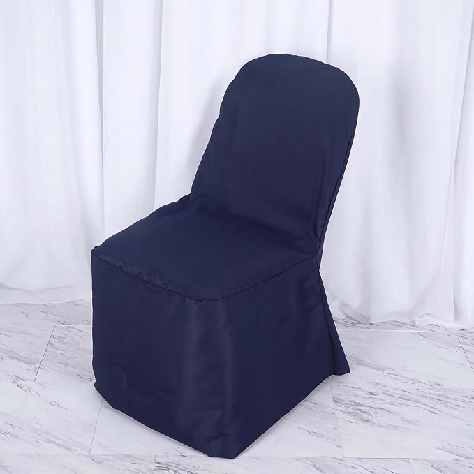 Efavormart 20PCS Round Top Navy Blue Polyester Banquet Chair Covers Linen Dinning Chair slipcover for Wedding Party Event Catering - Image 2