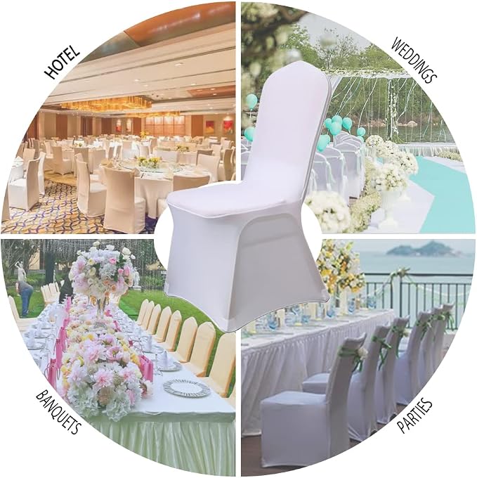 XMNTG 100PCS White Chair Covers Stretch Polyester Spandex Outdoor Chair Cover Dining Room Chair Slipcovers Universal Chair Protector Cover for Wedding Party Banquet Hotel (White, 100PCS) - Image 4