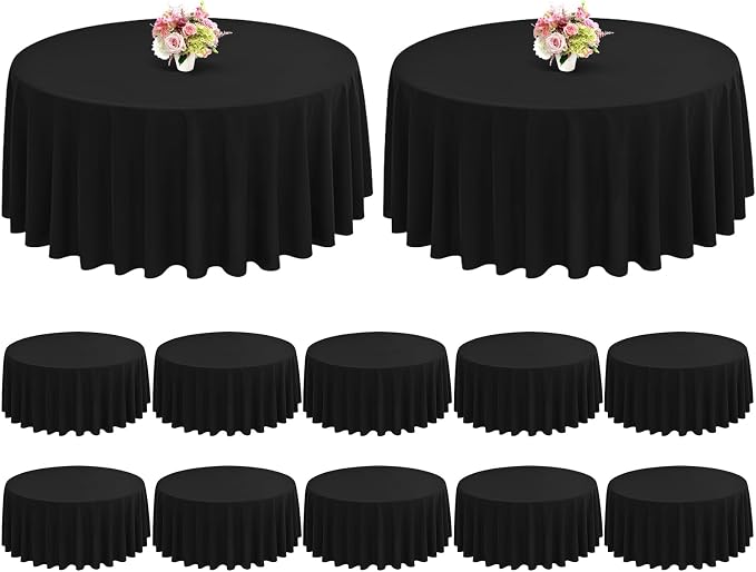 12 Pack Black Round Tablecloths, 70 Inch Polyester Table Cloth by FXKS