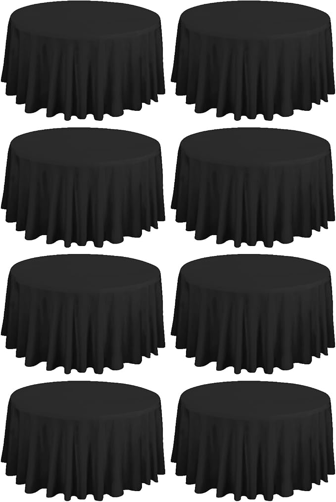 fani 8 Packs Black Round Tablecloth - 108 Inch, Polyester | Table Cloth for Round Tables, Washable Fabric, TableCovers for Wedding, Party, Banquet, Dining Tables, Camping by fani
