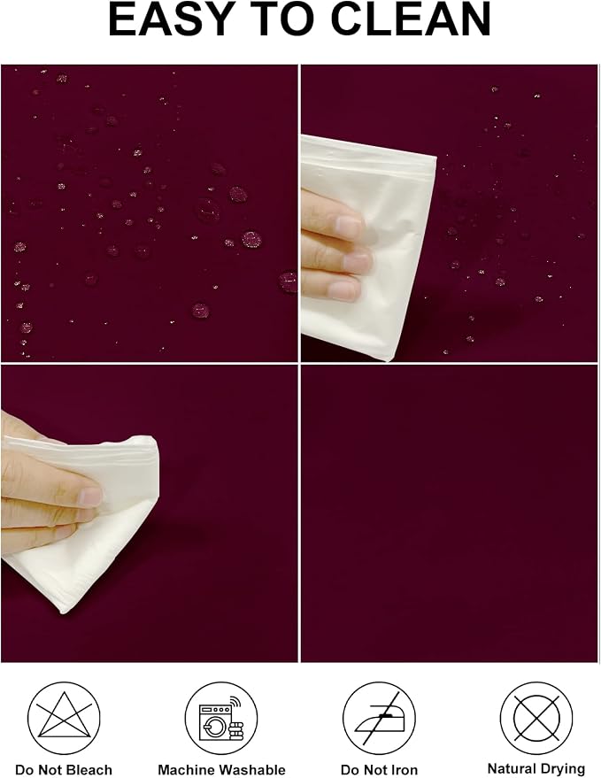 Fokitut 2 Pack Waterproof Round Tablecloth, 120 Inch, Stain Resistant and Wrinkle Polyester Table Cloth, Fabric Table Cover for Kitchen Dining, Wedding, Party, Holiday Dinner-Burgundy - Image 2