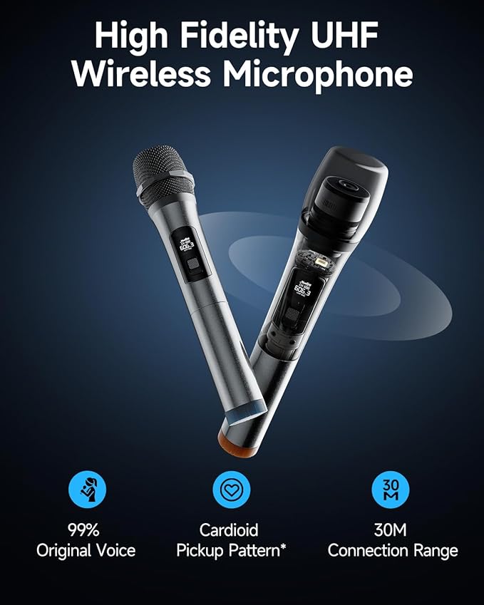 Moukey Karaoke Machine, 12" Woofer PA System, Portable Bluetooth Speaker with 2 Wireless Microphones, Party Lights and Echo/Treble/Bass Adjustment, Supports TWS/REC/AUX IN/MP3/USB/TF/FM - MTs12-1