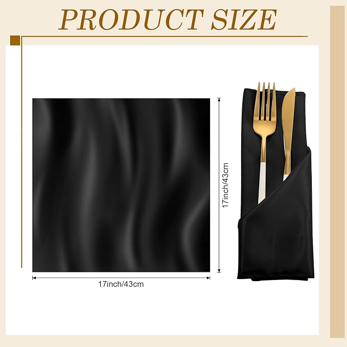 150 Pcs Satin Napkin Bulk 17 x 17 Inch Square Silk Table Napkin Soft Dinner Napkins Decor Elegant Satin Weddings Party Napkin for Wedding Parties Banquet Restaurant Decoration Supplies (Black) - Image 2