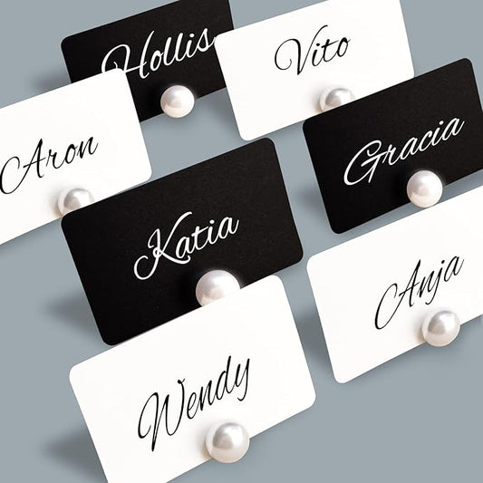 40 Pack Decorative Pearl Place Card Holders Bulk Name Card Stands Set Photo Holders for Wedding, Table Setting, Buffet Food Labels Business Card, Name Tag (40pcs)