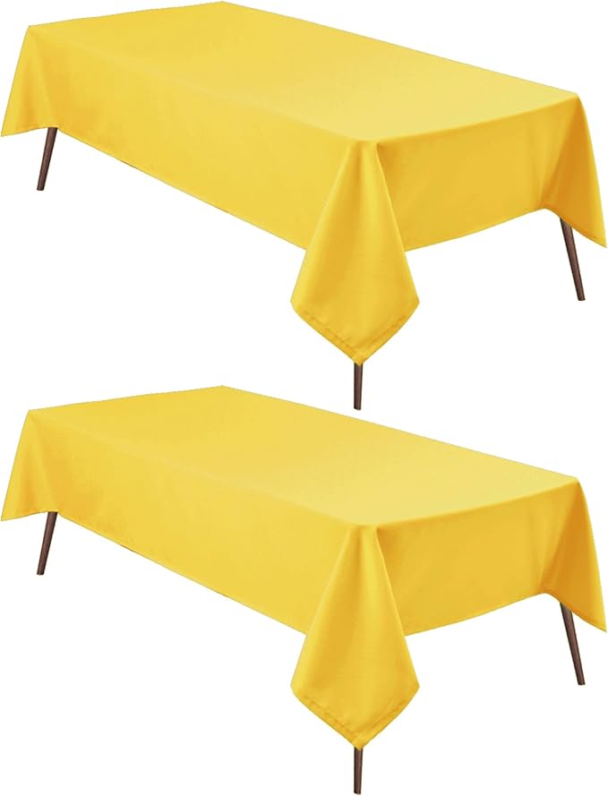 Hiasan 2 Pieces Yellow Rectangle Tablecloth, 52 x 70 Inch | Spillproof, Waterproof, Wrinkle Resistant, Washable Table Cloth for Dining Room/Kitchen/Camping/Spring/Party/Outdoor Picnic by Hiasan