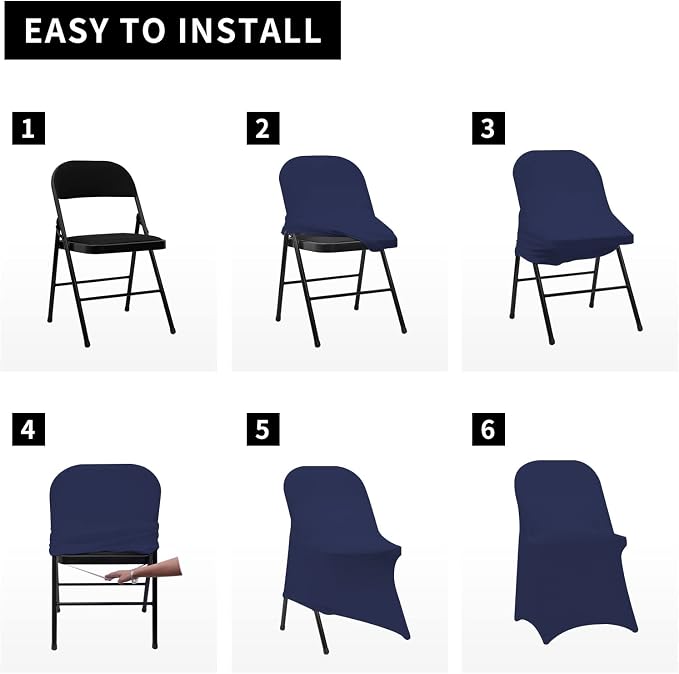 HAINARverS Folding Chair Covers for Wedding, 10pcs Navy Blue | Stretch Spandex Washable Fabric Chair cover, Decoration Chair Cover for Wedding, Party, Banquet, Birthday, Conference, Event - Image 6