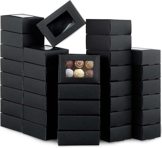 Zonon 60 Pcs Soap Boxes for Homemade Packaging, Mini Kraft Boxes with Window for Bakery Candy Soap Making Gift Packaging, 3.7x2.6x1.4 Inch (Black) by Zonon
