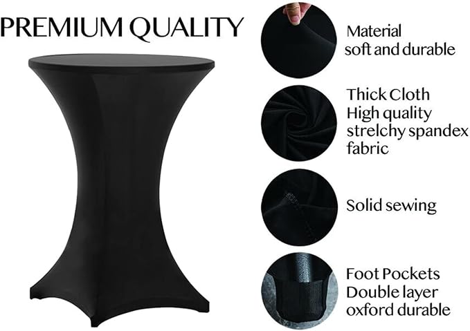 Tina's 30x42 Inch Highboy Spandex Cocktail Table Covers Black, Cocktail Table Tablecloth, Fitted Stretch Cocktail Tablecloth for Round Tables - Image 3