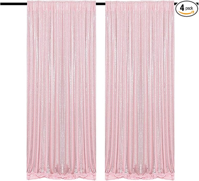 Pink Sequin Curtains 4FTx8FT 2 Panels Sequin Wall Backdrop Curtain by TCBESTO
