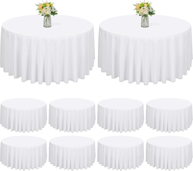 fani 10 Packs White Round Tablecloth - 90 Inch, Polyester | Table Cloth for Round Tables, Washable Fabric, TableCovers for Wedding, Party, Banquet, Dining Tables, Camping by fani