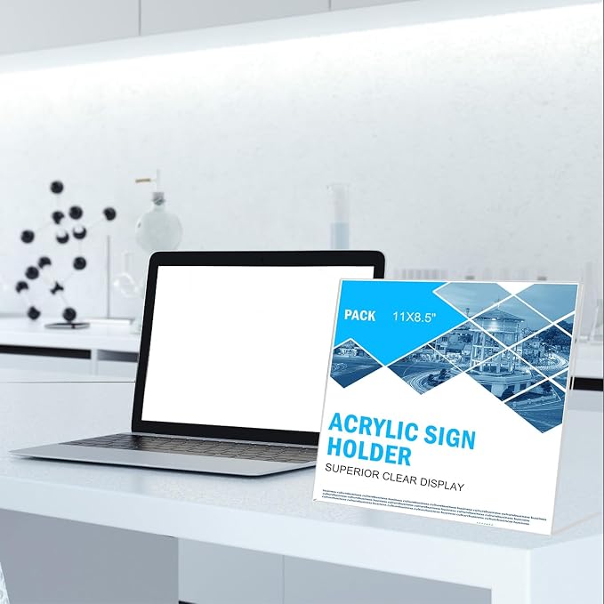 12 Pack Acrylic Sign Holder 8.5 x 11 Horizontal Slant Back Acrylic Stands for Display Plexiglass Clear Acrylic Display Stands for Ad Frame, Picture Photo Frames, Promotions, Restaurants, Office - Image 6