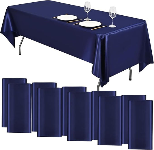 YMHPRIDE 10 Packs Satin Tablecloth 108 x 57 inch Navy Blue Rectangular Tablecloths, Overlay Satin Table Cover Bright Silk Tablecloth Smooth Fabric Table Decoration for Wedding Party Banquet Events