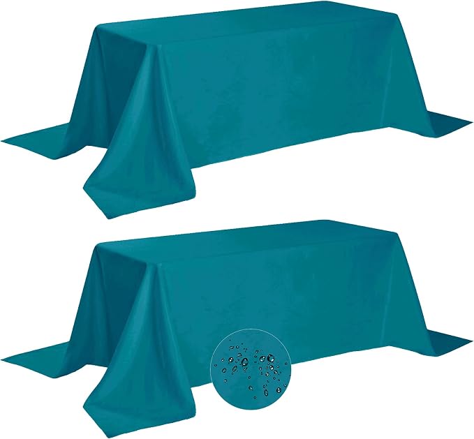 Fokitut 2 Pack Waterproof Rectangle Tablecloth, 90x132 Inch,Stain Resistant and Wrinkle Polyester Table Cloth, Fabric Table Cover for Kitchen Dining, Wedding, Party, Holiday Dinner-Caribbean Blue by BalsaCircle