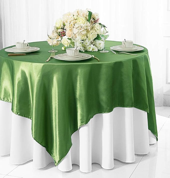 (2 PCS 54" Square Satin Table Overlays Toppers Tablecloths Table Overlay Cover Linens for Wedding Decoration Party Banquet Events - Clover