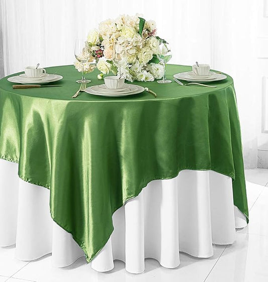 (2 PCS 54" Square Satin Table Overlays Toppers Tablecloths Table Overlay Cover Linens for Wedding Decoration Party Banquet Events - Clover