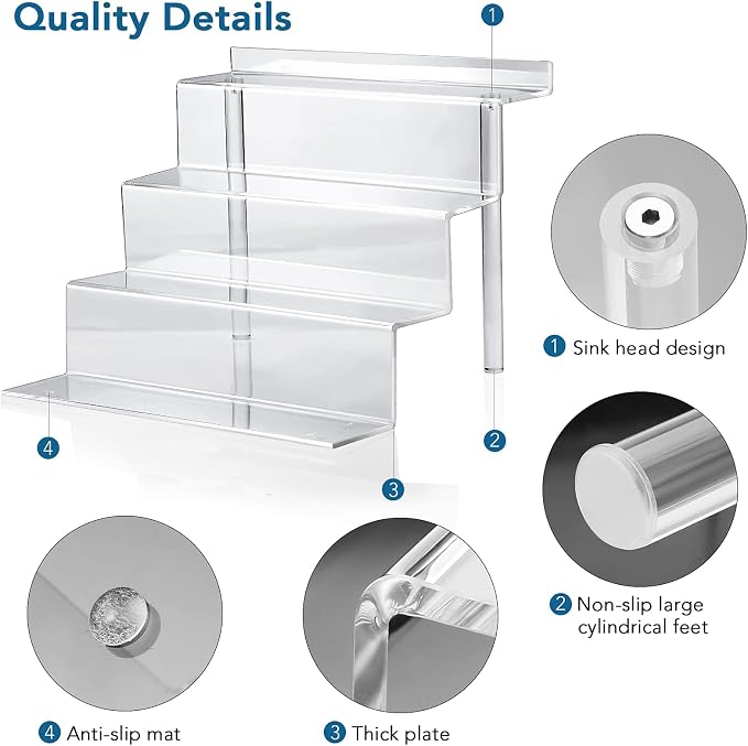 bigantss 12 Inch Acrylic Shelf for Perfume Organizer in 3 Pack, 4 Tier Funko POP Shelves, Cologne Organizer Tiered Riser Display Stand, Acrylic Display for Decoration - Image 3