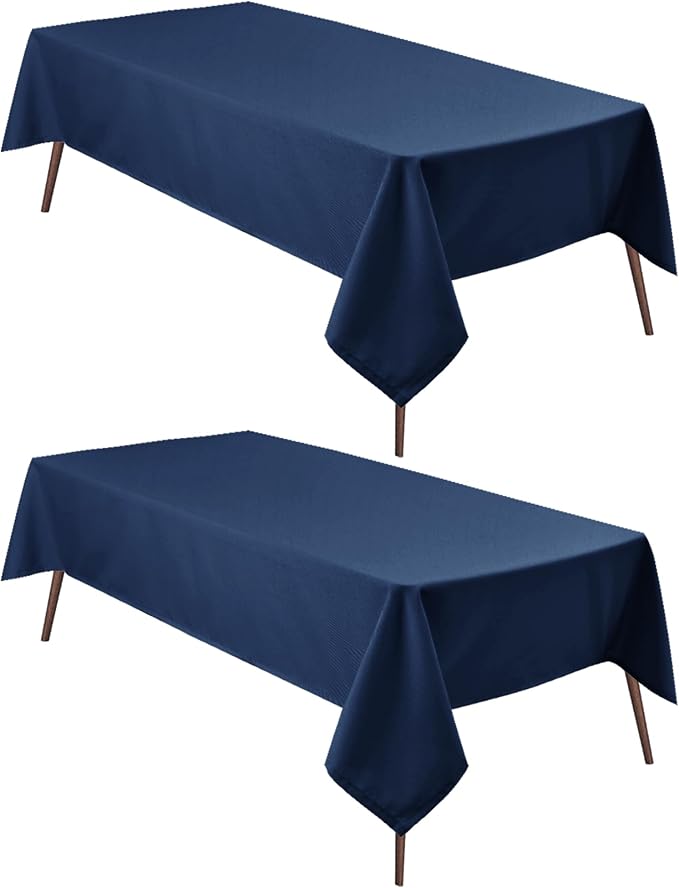 Hiasan 2 Pieces Rectangle Tablecloth, Navy Blue, 54 x 80 Inch | Waterproof, Wrinkle Resistant, Washable Polyester Table Cloth for Dining Room/Kitchen/Party/Camping/Outdoor Use by Hiasan