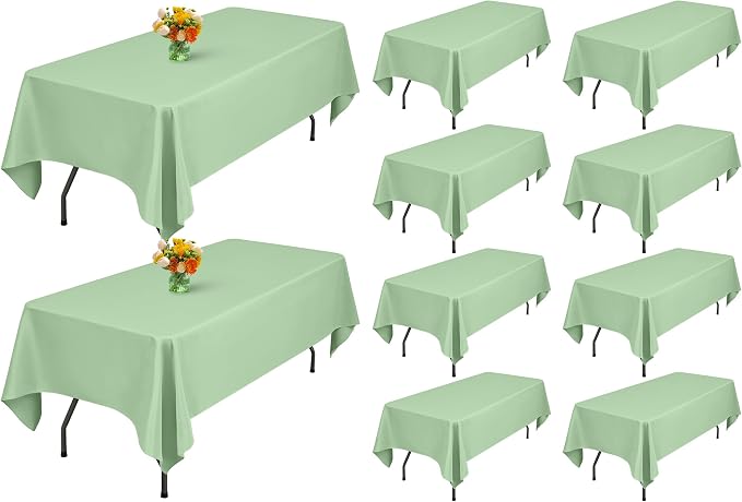 Showgeous 60x102 Inch Sage Green Rectangle Tablecloth 10 Pack Fit 6FT Table | Stain Rectangule Polyester Table Cloth Wrinkle Resistant Washable Fabric Table Covers for Wedding Dining Parties by Showgeous