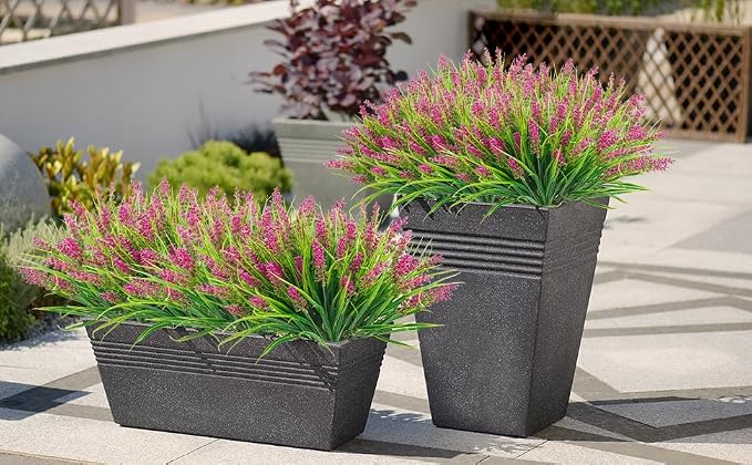 obbsie 12 Bundles Artificial Plants Outdoor, 18.2" UV Resistant Faux Monkey Grass Greenery Stems No Fade Faux Plastic Flowers Shrubs for Home Weddings Garden Porch Front Patio Office Decor - Rose Red - Image 2