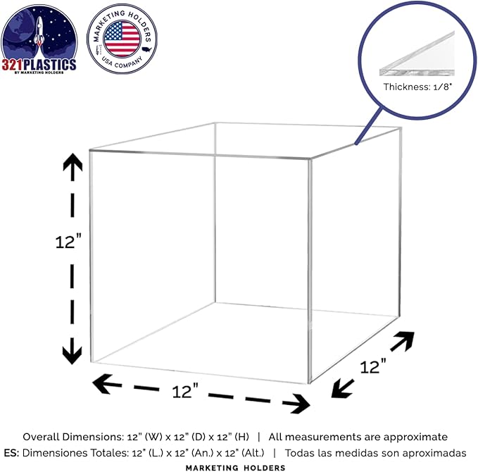 4 Pack 12 Inch Acrylic Display Riser Boxes Retail Product Risers Clear Bins No Lids with Hollow Bottom Merchandise Storage Caddy One Open Side No Assembly by Marketing Holders - Image 5