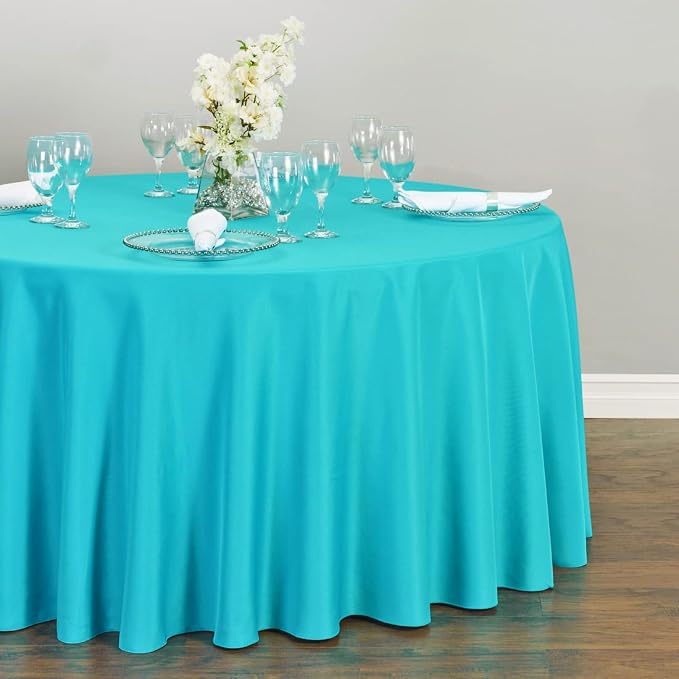 LTC LINENS Tablecloth - 120 Inch Round Tablecloths for Circular Table Cover in Turquoise Washable Polyester Fabric- Great for Buffet Table, Parties - Image 3