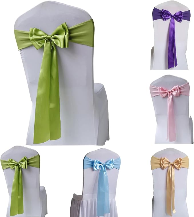 Pack of 12 Chair Sashes Spandex Chair Bands Satin Chair Sashes Chair Ribbons Bows Stretch Chair Sashes for Wedding Party Events Banquet Hotel Home Kitchen Chair Cover Decoration（12 PCS Grass Green） - Image 2