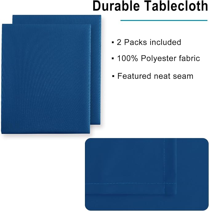 Hiasan 2 Pieces Royal Blue Tablecloth Rectangle, 52 x 70 Inch | Waterproof, Wrinkle Resistant, Washable Polyester Fabric Table Cloth for Card Tables/Dining/Party/Kitchen/Outdoor Use - Image 4