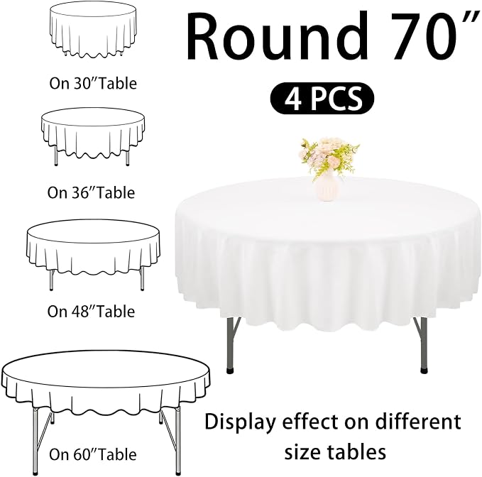 4 Pack Round Tablecloth 70 Inch Polyester Washable Fabric Table Covers for Wedding Dining Table Buffet Parties Banquet（White） - Image 2