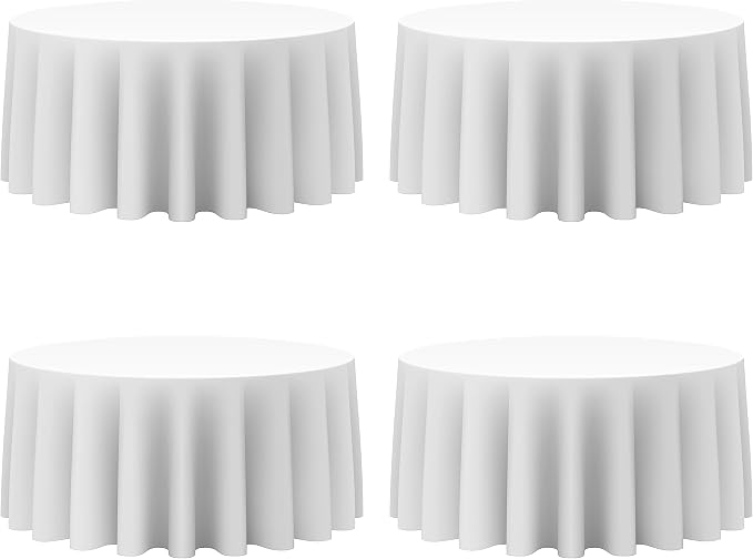 BRILLMAX 4 Pack White Round Tablecloths 132 Inch for 72" Tables | 150 GSM Polyester Fabric, Floor Length Drop, Water, Stain & Wrinkle Resistant Cloth Cover for Wedding Reception Banquet Party by BRILLMAX