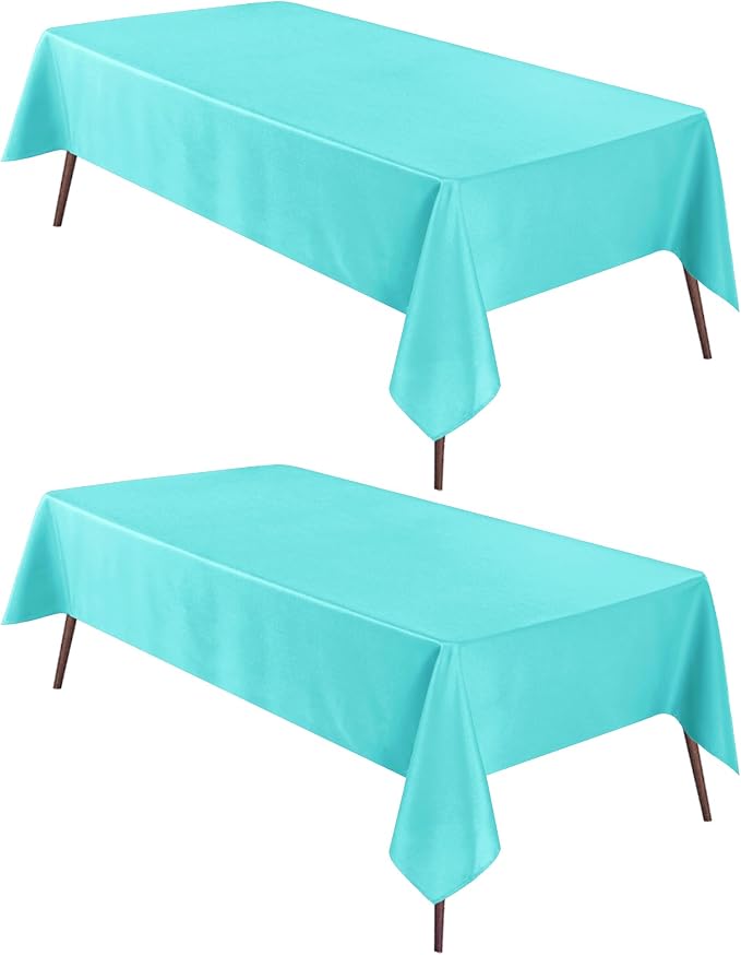 Hiasan 2 Pieces Solid Rectangle Tablecloth, Aqua, 54 x 108 Inch | Waterproof, Wrinkle Resistant, Washable Polyester Fabric Table Cloth for Kitchen/Dining Room/Spring/Party/Outdoor Picnic by Hiasan