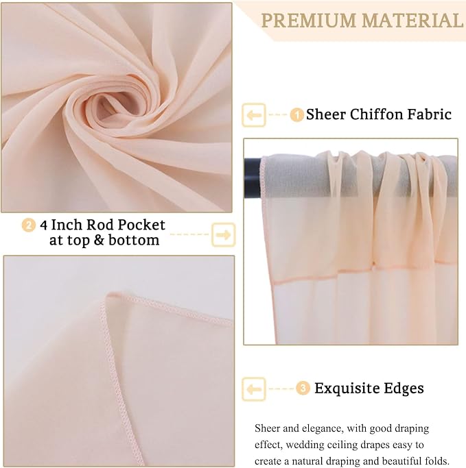 MODFUNS Champagne Ceiling Drapes for Parties 2 Panels 5FTx20FT Sheer Fabric for Draping Chiffon Curtain Ceiling Backdrop Wedding Arch Drapes Fabric Tulle Wedding Curtains Banquet Hall Tent Drapery - Image 4