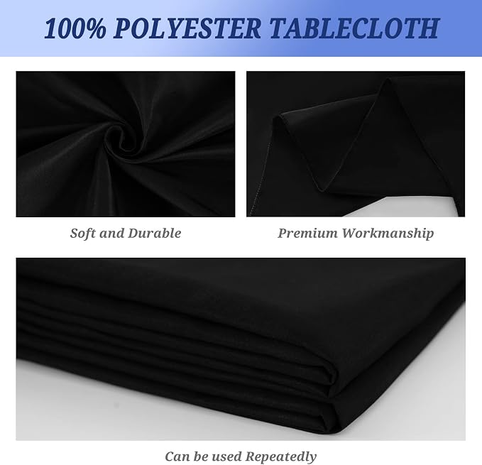 Pesonlook 10Pack Black Tablecloths 90 x 132 Inch, Rectangle Tablecloth for 8ft Table, Tables Polyester Table Cover Washable Cloth Wedding Reception Banquet Party - Image 3