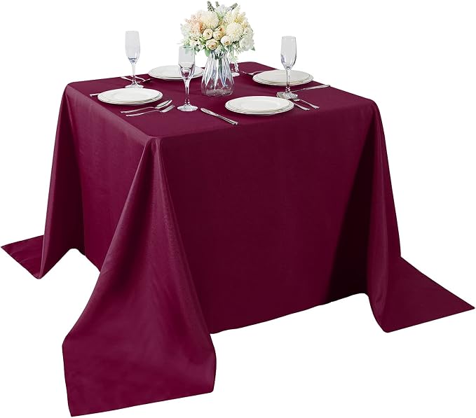 Cupuamon Square Tablecloth 90x90 inch Washable Polyester Fabric Table Cloth for Wedding Party Dining Banquet Decoration（90x90,Burgundy） by Cupuamon