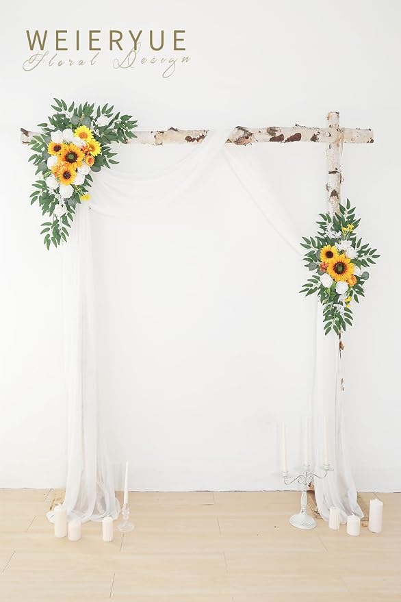 Artificial Wedding Arch Flowers Kit(Pack of 3),2Pcs Artificial Flower Arch Decor,1Pcs Sheer Drape for Wedding Ceremony Arbor for WeddingCeremony (Sunflower Wedding) - Image 2