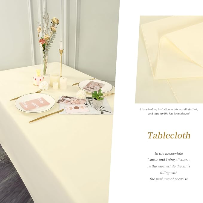 6 Pack Tablecloth 60 x 102 inch Polyester Table Cloth for 6 Foot Rectangle Tables,Stain and Wrinkle Resistant Washable Fabric Table Covers Polyester Beige Table Clothes for Wedding,Party,Banquet - Image 5