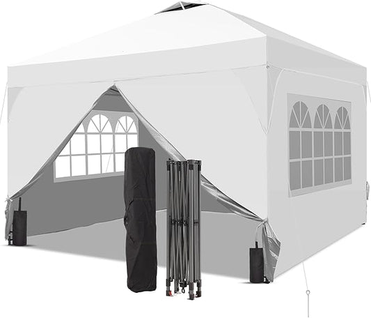 GDY 8x8FT Pop Up Canopy Tent with One Push Setup, Easy to Install with 4-Sidewalls for Events, Parties, Camping, Outdoor Gazebo with 4-Sandbags, White.