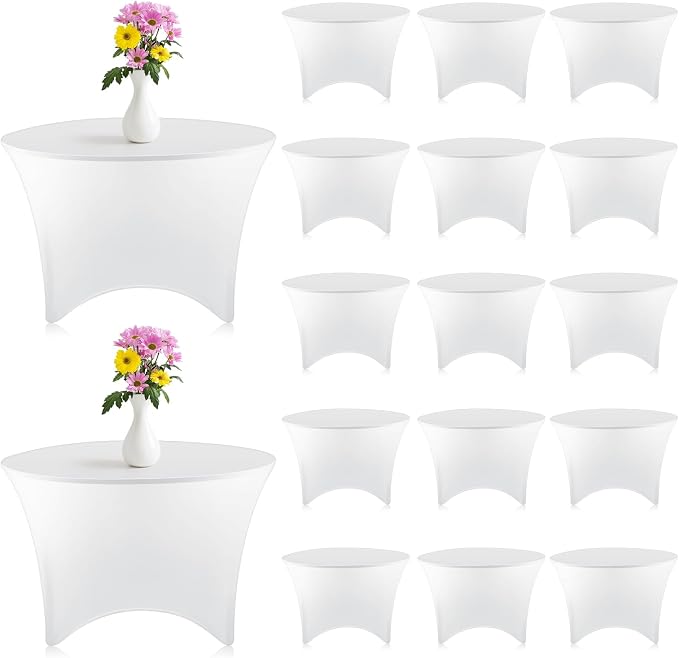 Peryiter 15 Pack Spandex Round Tablecloth Fitted Stretch,5 Ft,60inch,White by Peryiter