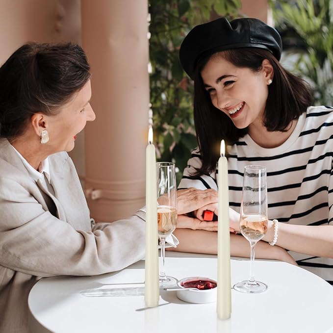 Ivory 10-inch Set of 8 Cone-Shaped Candles, Perfect for Dinner - Smoke-Free and odorless Cone-Shaped Candles Burn for a Long time