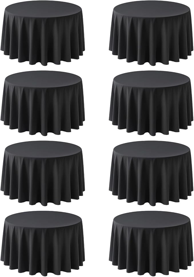 8 Pack Black Round Tablecloths 90 Inch | For 3Ft-5Ft Round Table, Wrinkle Resistant Table Cloth, Washable Polyester Fabric, For Wedding Party Banquet Buffet Camping by RestfulGlow