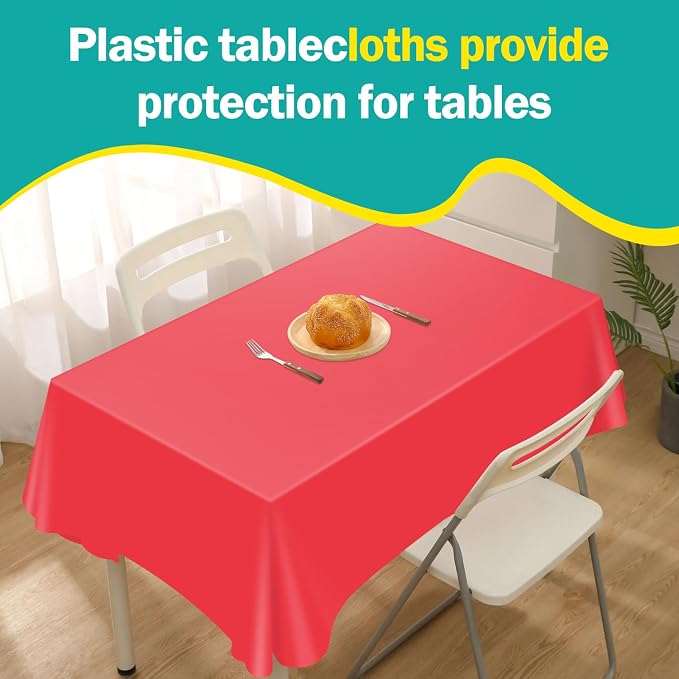 54 Inch x 300 Feet Red Plastic Tablecloth Roll Disposable Table Cloth with Cutter Box Plastic Table Cover for Party - Image 4