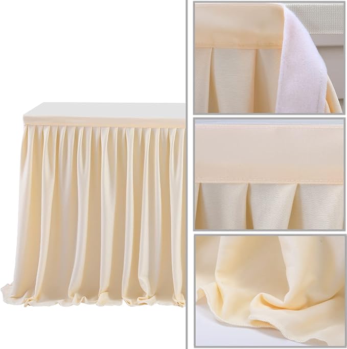 17ft Ivory Table Skirt for Rectangle Tables Polyester Pleated Table Skirt Desk Skirts Ruffle Tablecloth Skirt for Wedding Birthday Party Baby Shower Bridal Shower Banquet Table Decoration - Image 4