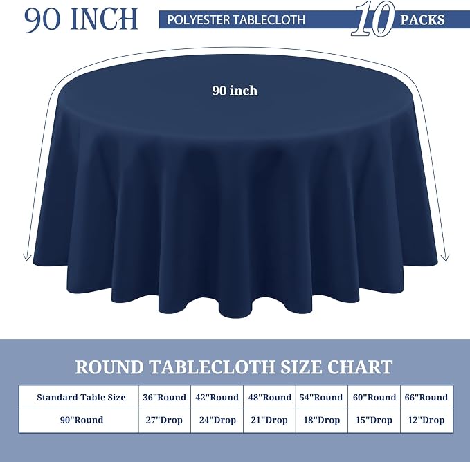 Teruntrue 10 Packs Premium Round Tablecloth 90 Inch Navy Blue Polyester Table Cloth Bulk Washable Polyester Fabric Tablecloths Tablecloths for Wedding Party Banquet Buffet Holiday Dinner (90 Inch) - Image 2